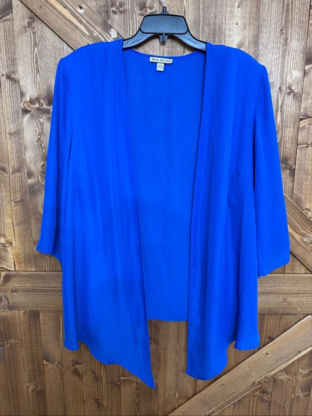 Maya Brooke Women’s 18W Royal Blue Sheer Open Front Cover Up Blouse 3/4 Sleeve (